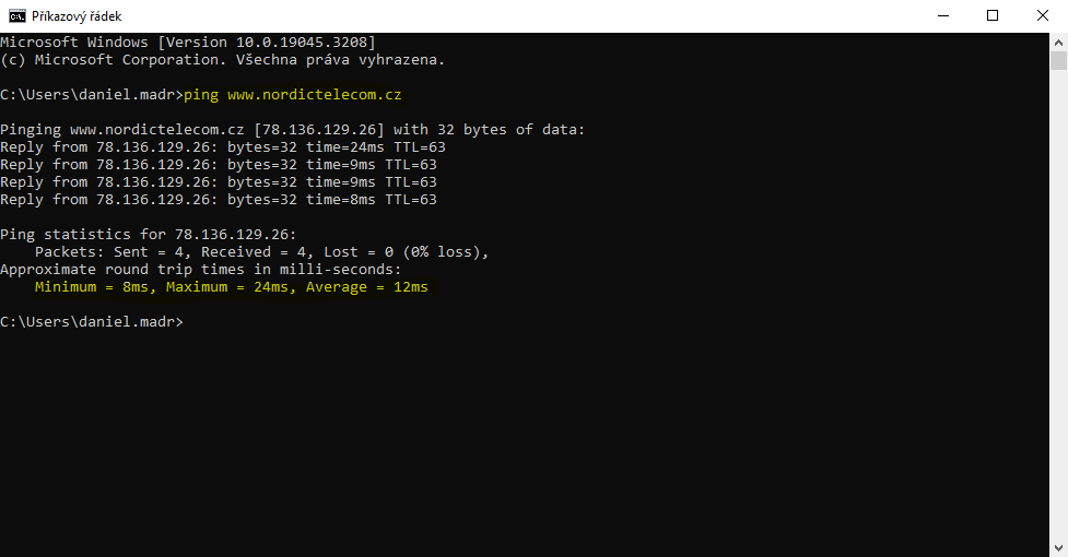 Měření ping přes příkazový řádek ve Windows